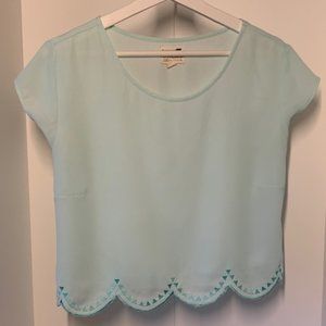 LA Hearts Mint Scalloped Crop Top